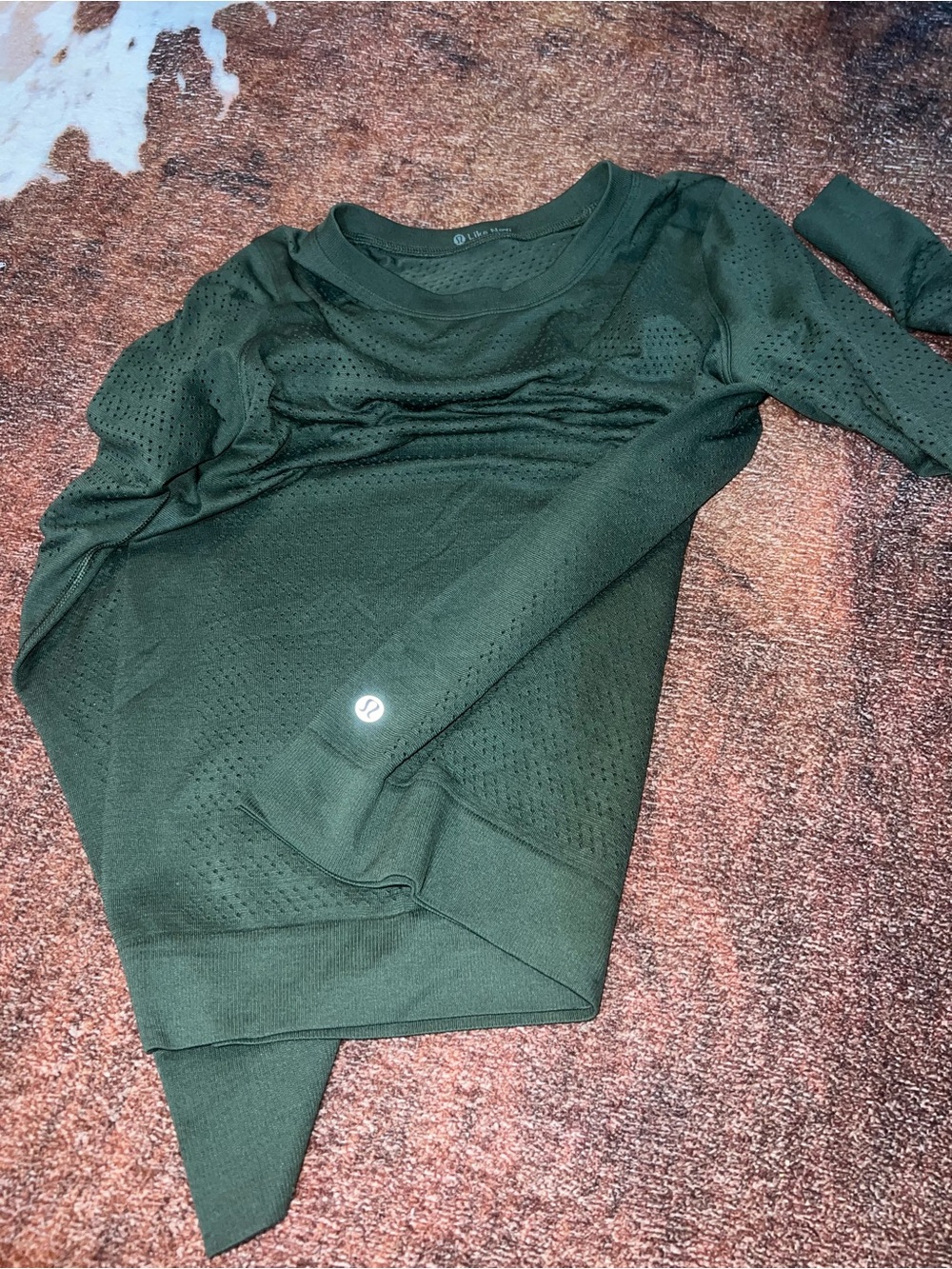 lululemon athletica Dark Green Perforated Crew Neck Sweatshirt